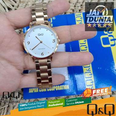 JAM TANGAN ANALOG WANITA Q&Q ORIGINAL QNQ QA21 J024Y QQ QA21J024Y STRAP STAINLESS STEEL ROSE GOLD NG