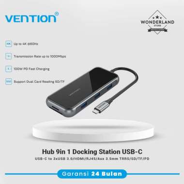 Vention Hub Multiport 9in 1 Docking Station USB-C to HDMI TRRS VGA PD 100W Acrylic TFL
