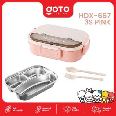 Goto Zeno Lunch Box Stainless Tempat Makan Bekal Bento Anak Aesthetic HDX-667 3S PINK