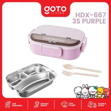 Goto Zeno Lunch Box Stainless Tempat Makan Bekal Bento Anak Aesthetic HDX-667 3S PURPLE
