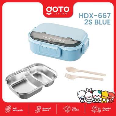 Goto Zeno Lunch Box Stainless Tempat Makan Bekal Bento Anak Aesthetic HDX-667 2S BLUE