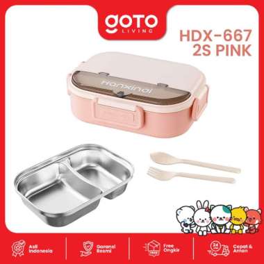 Goto Zeno Lunch Box Stainless Tempat Makan Bekal Bento Anak Aesthetic HDX-667 2S PINK