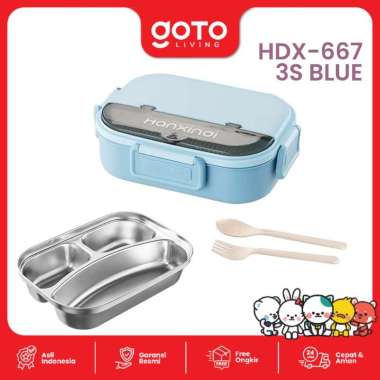 Goto Zeno Lunch Box Stainless Tempat Makan Bekal Bento Anak Aesthetic HDX-667 3S BLUE