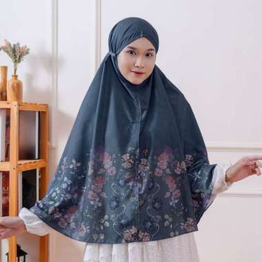 VESELKA Syaratha Kerudung Bergo | Hijab Jilbab Syari Khimar Instan Motif Bunga Printing Jumbo Midnig