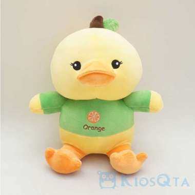 boneka bebek kuning yellow duck baju hijau bordir buah orange medium