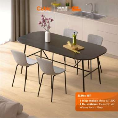 Cubic Meja Makan / Dining Table 2 Meter / ELENA DT 200 Set 4 Kursi - Grey