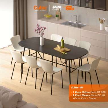 Cubic Meja Makan / Dining Table 2 Meter / ELENA DT 200 Set 8 Kursi - Cream