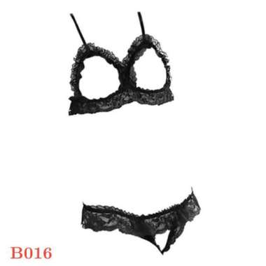 Manmu Allure B016 Bra Set Bralette Pakaian Dalam Wanita Seksi BH Open Cup Hitam CD Terbuka Hitam