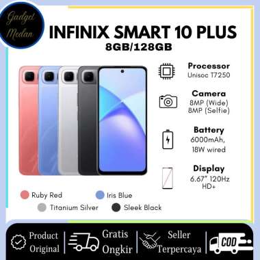 Infinix Smart 10 Plus 8/128GB RAM - 6.67 inch 120Hz HD+ - T7250 - 6000 mAh -ORIGINAL- Gadget Medan T