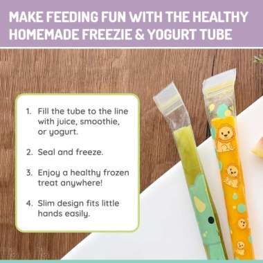 Melii Reusable Ice Pop & Yogurt Tubes – 12pcs Cetakan Es Karakter Hewan Zip Seal & Bisa Pakai Ulang