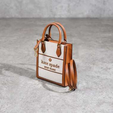 Tas KATE SPADE LINE CENTER LOGO CAMEL IVORY CANVAS MINI TOTE BAG WITH LS 100% ORIGINAL 15X3X19CM