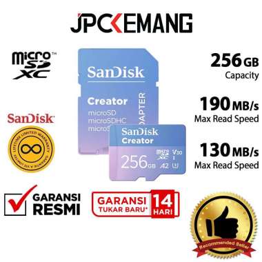 JPC KEMANG SanDisk Creator MicroSDXC 256GB UHS-I 190MB/s Memory Card SanDisk Micro SDHC MicroSD 256 