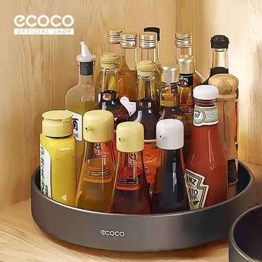 ECOCO Rotating Storage Box Aluminium - Rak bumbu putar meja dapur multifungsi tempat penyimpanan bum