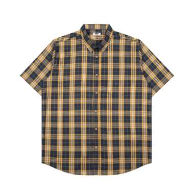 M231 Kemeja Pria Yarn Dyed Kotak Pendek Kuning 0723 Dewasa-XL