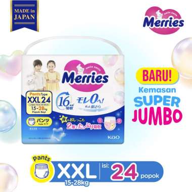Merries Premium Popok Bayi Perlengkapan Bayi Celana XXL (15-28)kg isi 24 pcs Daya Serap 16 Jam dan L