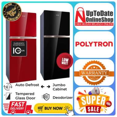 KULKAS POLYTRON PRW-23MN PRW23MN PRW 23MN TEMPERED GLASS DOOR 220 LITER SUPER LOW WATT POLYTRON LEMA