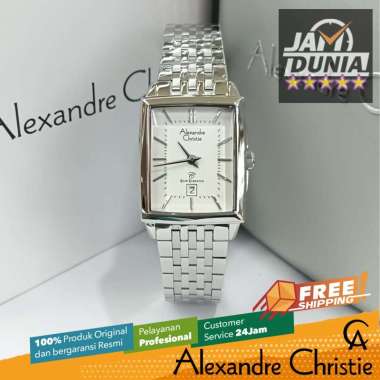 JAM TANGAN ANALOG WANITA KOTAK ALEXANDRE CHRISTIE ORIGINAL SILVER STRAP STAINLES STEEL 8708 AC 8708 