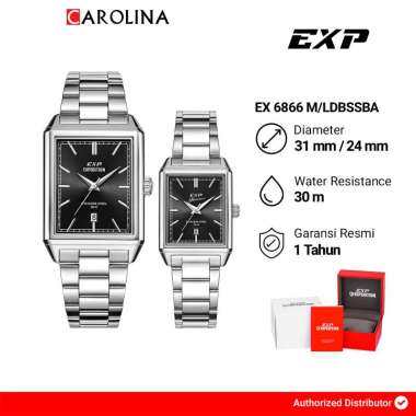 Jam Tangan Couple Expedition Glamour EX 6866 M/LDBSSBA Black Dial Stainless Steel Strap