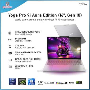 LENOVO YOGA PRO 9I AURA EDITION GEN 10 INTEL CORE ULTRA 9 285H 64GB RAM 2TB SSD RTX 5070 8GB 16-INCH
