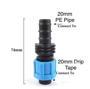 Joiner PE 20mm Ke Driptape 20mm Penyambung Selang PE Ke Selang Drip Tape