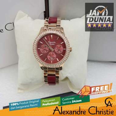 JAM TANGAN WANITA ALEXANDRE CHRISTIE CHRONOGRAPH ORIGINAL RED WITH KOMBINASI ROSEGOLD 2914 AC 2914 A
