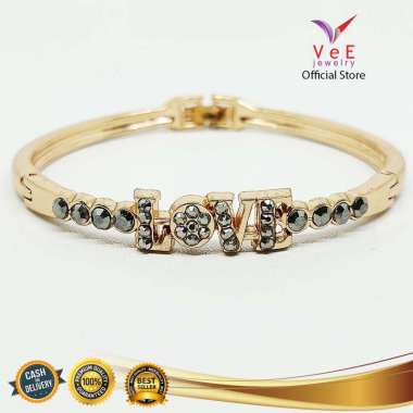 Gelang Wanita Lapis Emas 18K Kristal Swarovski Love - Vee Bracelet