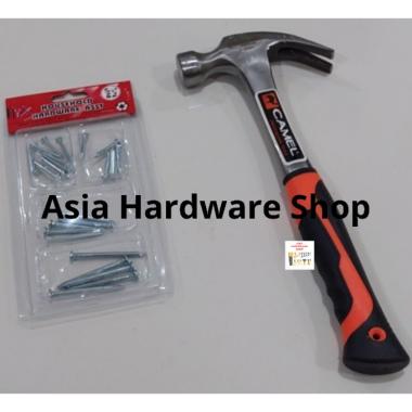 Paket Palu Kambing Gagang Besi 12 Oz CAMEL Bonus Paku Beton