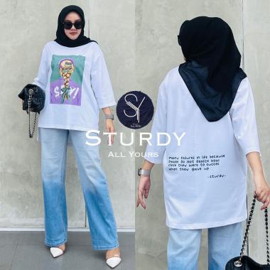 Saddas Kaos Oversize Wanita STURDY Motif PINCH FUCHIA Bahan Cotton Combed 24s Pinch White