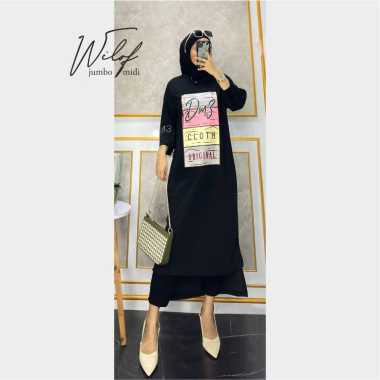 JESLA FASHION WILOF MIDI DRESS BAHAN KAOS KATUN COMBED 24s APLIKASI SABLON MIDI DRESS MUSLIM MIDI DR