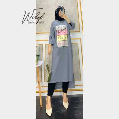JESLA FASHION WILOF MIDI DRESS BAHAN KAOS KATUN COMBED 24s APLIKASI SABLON MIDI DRESS MUSLIM MIDI DR