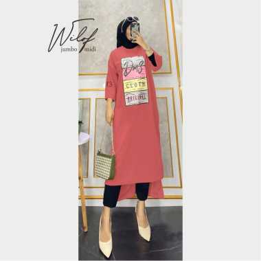 JESLA FASHION WILOF MIDI DRESS BAHAN KAOS KATUN COMBED 24s APLIKASI SABLON MIDI DRESS MUSLIM MIDI DR