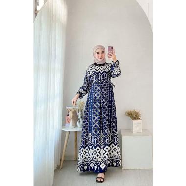 Amoreby Klambi Dress Wanita DiorSilk Gamis Terbaru Lengan Karet Panjang Maxidress Kerah Dasi Kekinia