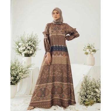 Amoreby Klambi Dress Wanita DiorSilk Gamis Terbaru Lengan Karet Panjang Maxidress Kerah Dasi Kekinia
