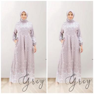 Amoreby Klambi Dress Wanita DiorSilk Gamis Terbaru Lengan Karet Panjang Maxidress Kerah Dasi Kekinia