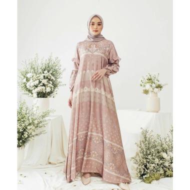 Amoreby Klambi Dress Wanita DiorSilk Gamis Terbaru Lengan Karet Panjang Maxidress Kerah Dasi Kekinia