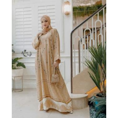 Amoreby Klambi Dress Wanita DiorSilk Gamis Terbaru Lengan Karet Panjang Maxidress Kerah Dasi Kekinia