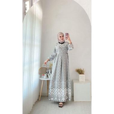 Amoreby Klambi Dress Wanita DiorSilk Gamis Terbaru Lengan Karet Panjang Maxidress Kerah Dasi Kekinia