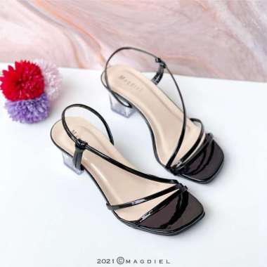 Magdiel - Heels Kaca Tali Wanita / Sandal Tali Hak kaca 5CM 39 Hitam