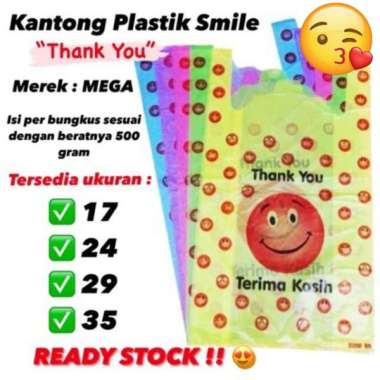 Isi 500gram / -/+100lembar kantong plastik kresek HD24 SMILE warna warni thank you terima kasih HD24