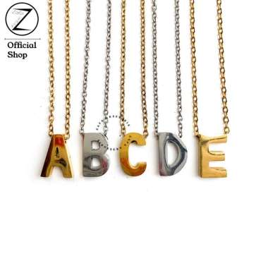 Zafa Kalung Wanita Liontin Huruf Stainless Steel Anti Karat - Zuko X Inisial P Gold
