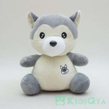 boneka anjing siberian husky duduk abu abu medium