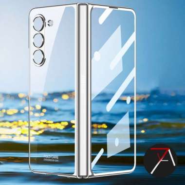 Casing Hp Samsung - Case Samsung Z Fold 5 Fold5 Clear Back Hard Cover + Front Glass GYOKO -Silver Samsung Z Fold5 Silver