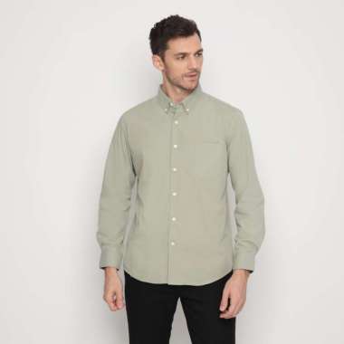 Platini Baju Kemeja Polos Basic Pria Panjang Katun CVC Hijau Sage 66184 S