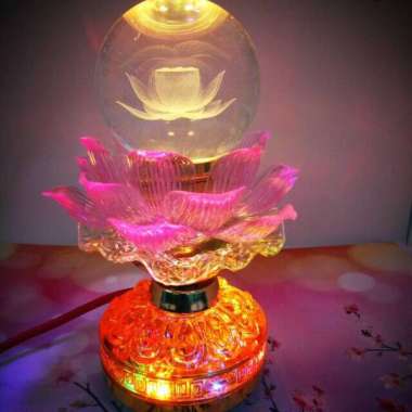 Lampu Sembayang bentuk Bunga Teratai, isi 12 lagu buddha Multivariasi Multicolor