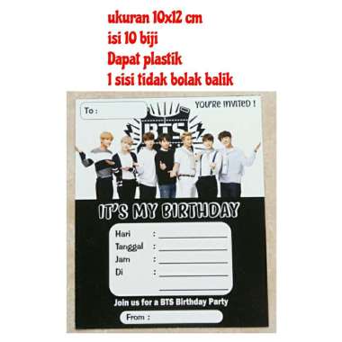 kartu undangan ulang tahun isi 10 lembar karakter BTS Korea