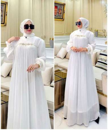 GAMIS MEWAH CERUTY - SANDRINA DRESS - GAMIS WANITA - DRESS MUSLIM PUTIH