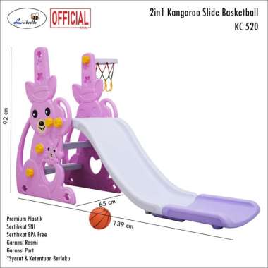 Labeille garansi resmi KC 520 2in1 Slide Kangaroo Perosotan Anak + Ring Bola Basket Anak Pink