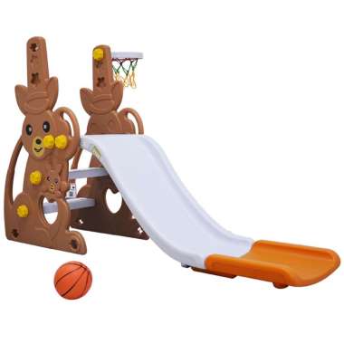 Labeille garansi resmi KC 520 2in1 Slide Kangaroo Perosotan Anak + Ring Bola Basket Anak Coklat