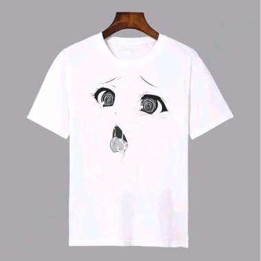 Baju Kaos Oblong Ahegao Pendek White Putih Shirt Otaku Anime Wibu M