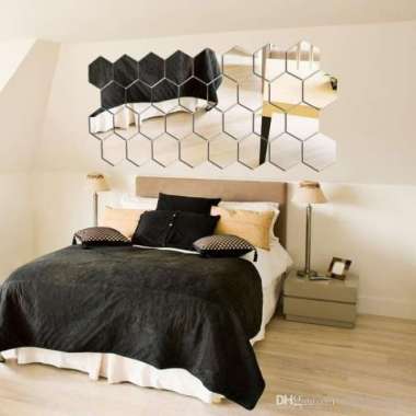 Stiker Dinding Kaca Dekorasi Rumah Mirror Wallpaper Heksagonal 7pcs